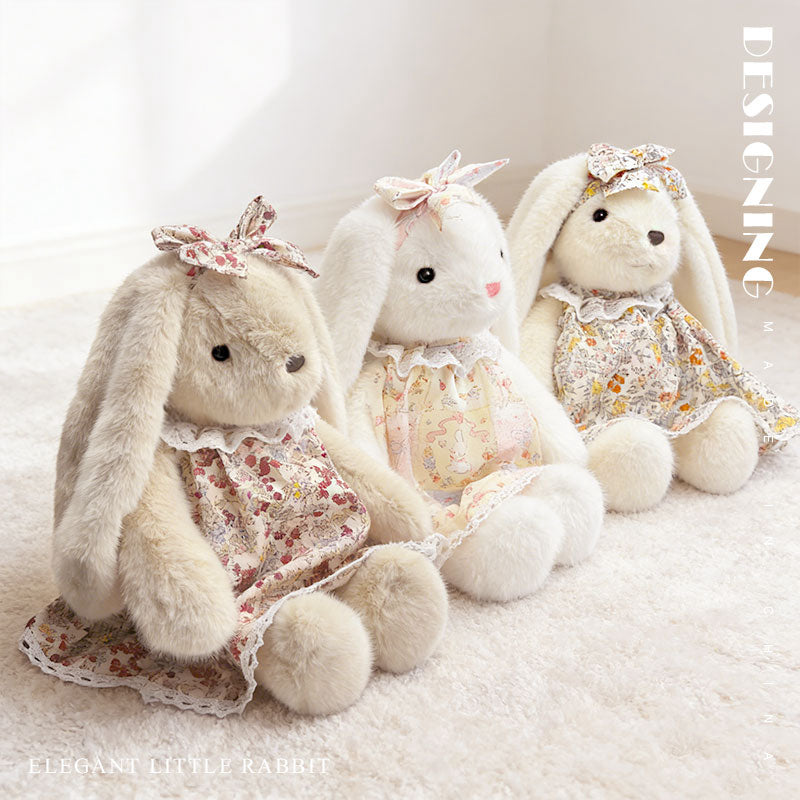 Floral Dress Bunny Plush Set – Beige, White & Cream Cute Stuffed Rabbi – My Store