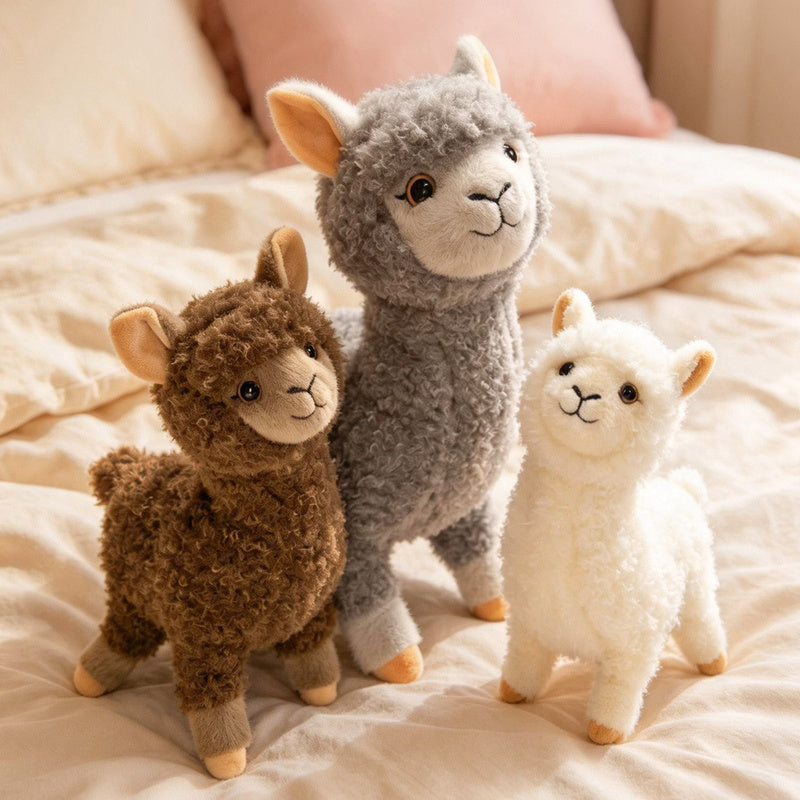 Standing Alpaca Plush Toy Set – Soft Stuffed Alpaca in 3 Sizes (30cm / 40cm / 55cm, White / Grey / Coffee) | Cute Animal Plush Gift