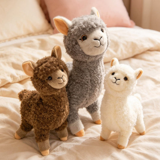 Standing Alpaca Plush Toy Set – Soft Stuffed Alpaca in 3 Sizes (30cm / 40cm / 55cm, White / Grey / Coffee) | Cute Animal Plush Gift