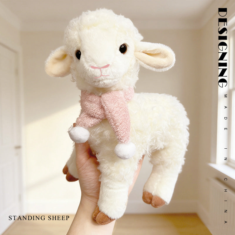 Sheepy & Lamby Standing Sheep Plush Toy – Soft White Lamb with Pink Scarf (26cm / 31cm) | Cute Animal Stuffed Doll Gift