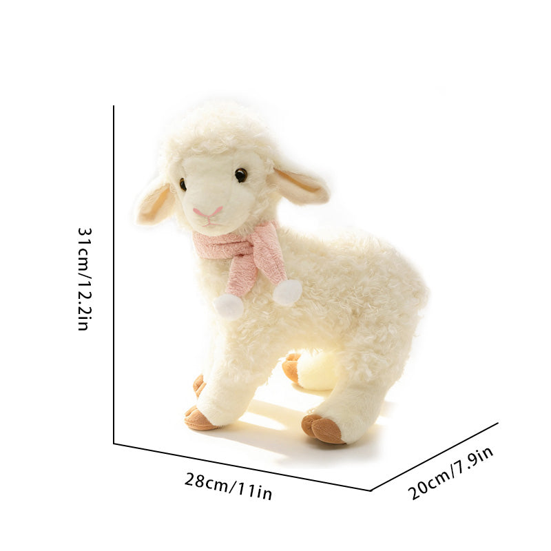 Sheepy & Lamby Standing Sheep Plush Toy – Soft White Lamb with Pink Scarf (26cm / 31cm) | Cute Animal Stuffed Doll Gift