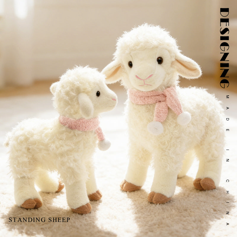 Sheepy & Lamby Standing Sheep Plush Toy – Soft White Lamb with Pink Scarf (26cm / 31cm) | Cute Animal Stuffed Doll Gift