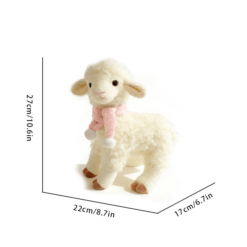 Sheepy & Lamby Standing Sheep Plush Toy – Soft White Lamb with Pink Scarf (26cm / 31cm) | Cute Animal Stuffed Doll Gift