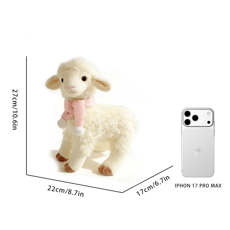 Sheepy & Lamby Standing Sheep Plush Toy – Soft White Lamb with Pink Scarf (26cm / 31cm) | Cute Animal Stuffed Doll Gift