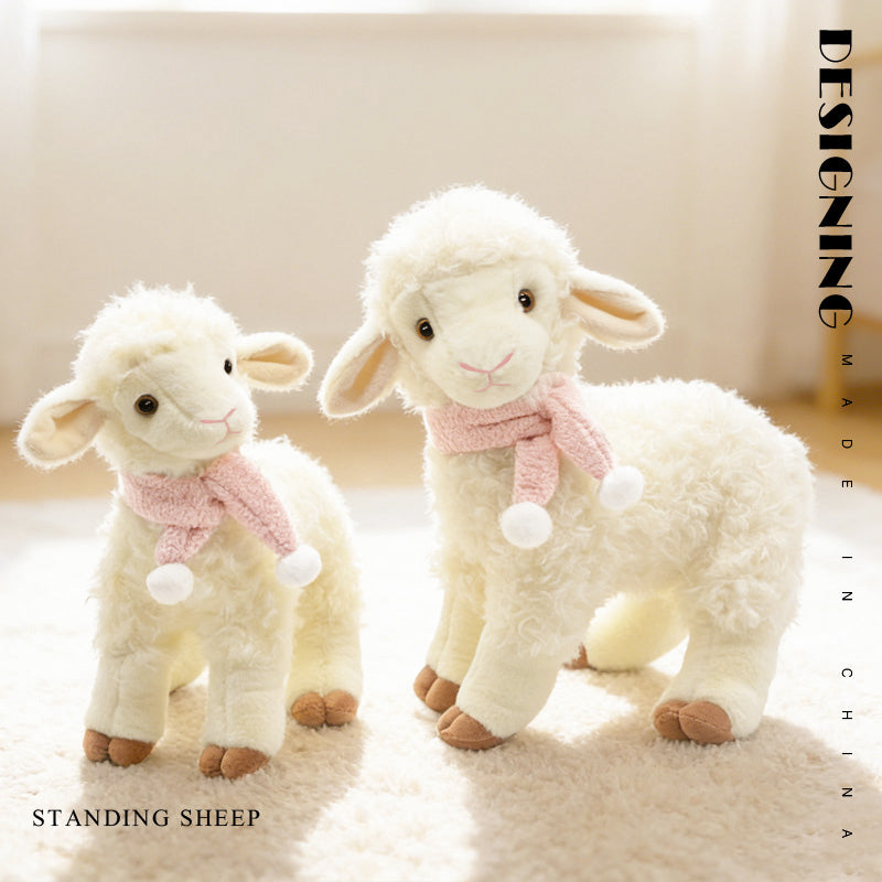 Sheepy & Lamby Standing Sheep Plush Toy – Soft White Lamb with Pink Scarf (26cm / 31cm) | Cute Animal Stuffed Doll Gift