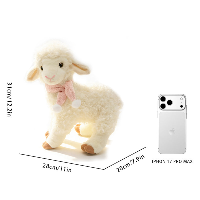 Sheepy & Lamby Standing Sheep Plush Toy – Soft White Lamb with Pink Scarf (26cm / 31cm) | Cute Animal Stuffed Doll Gift