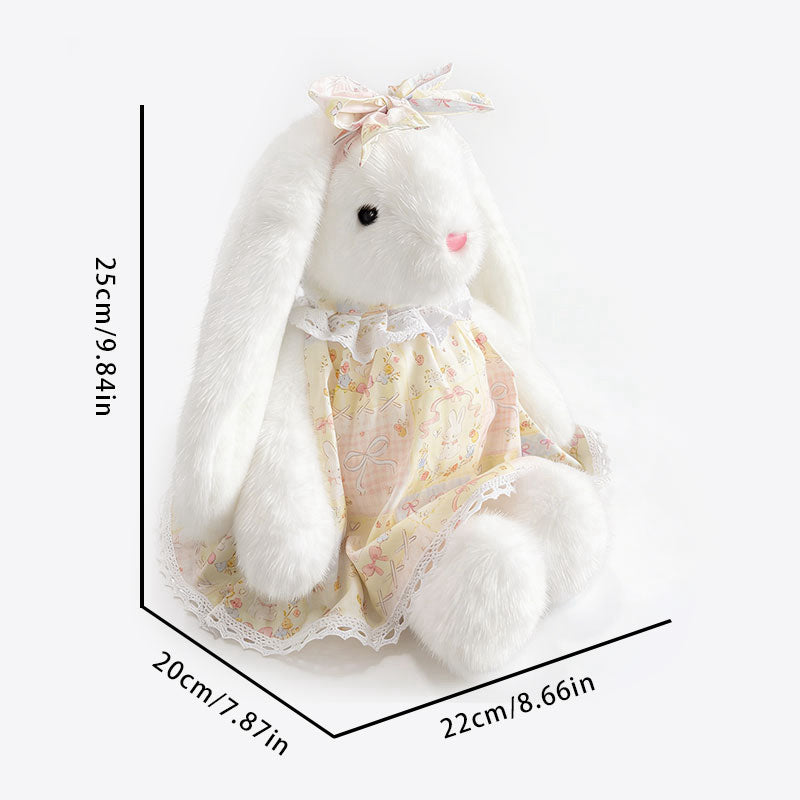 Floral Dress Bunny Plush Set – Beige, White & Cream Cute Stuffed Rabbits with Bowknot | Soft Kawaii Rabbit Doll Gift