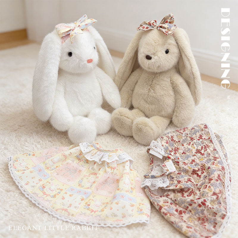 Floral Dress Bunny Plush Set – Beige, White & Cream Cute Stuffed Rabbits with Bowknot | Soft Kawaii Rabbit Doll Gift