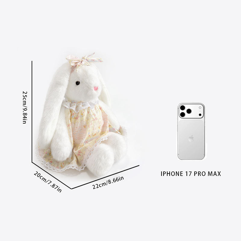 Floral Dress Bunny Plush Set – Beige, White & Cream Cute Stuffed Rabbits with Bowknot | Soft Kawaii Rabbit Doll Gift