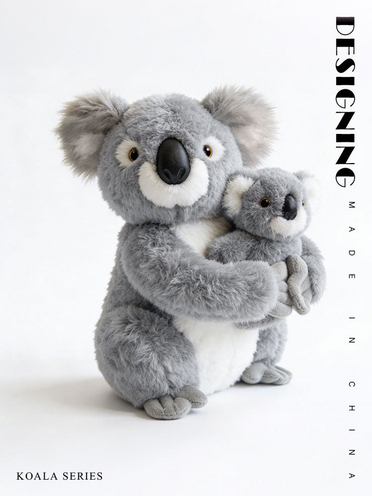 Carry & Hold Koala Plush Toy – Blue Grey Mother and Baby Koala Stuffed Animal (27cm) | Cute Koala Family Gift
