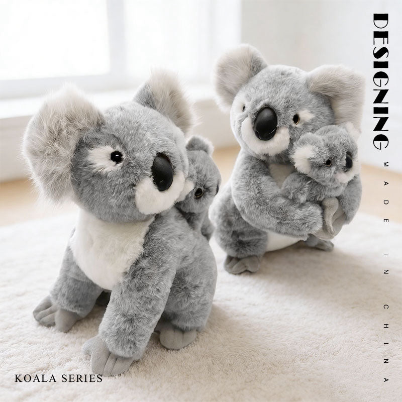 Carry & Hold Koala Plush Toy – Blue Grey Mother and Baby Koala Stuffed Animal (27cm) | Cute Koala Family Gift