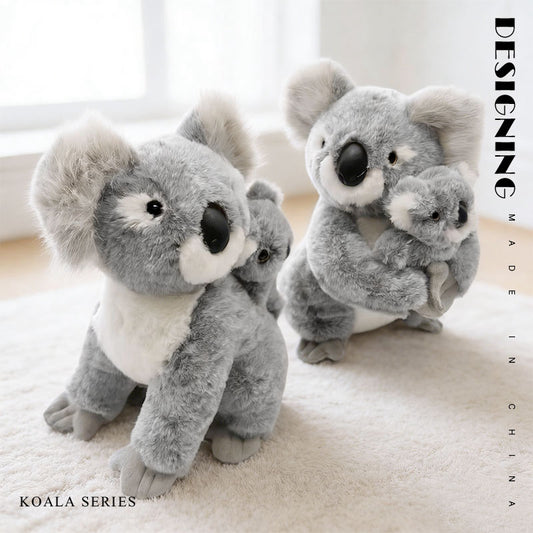 Carry & Hold Koala Plush Toy – Blue Grey Mother and Baby Koala Stuffed Animal (27cm) | Cute Koala Family Gift