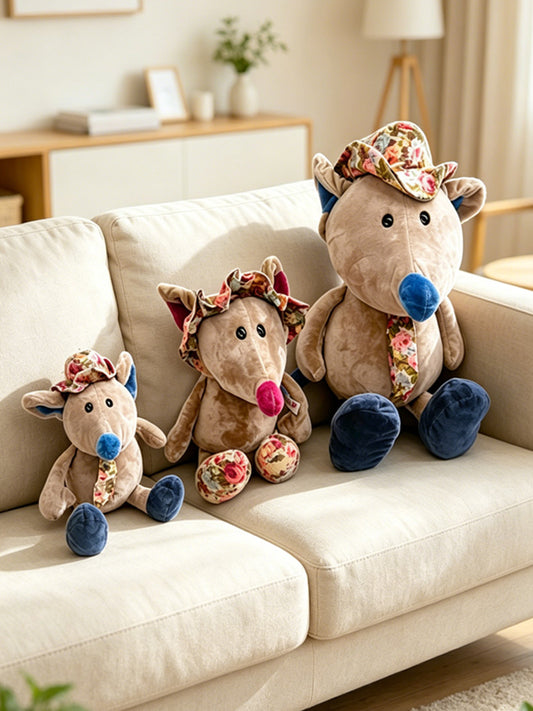Flora Hat Mouse Plush Toy – Brown Mouse with Floral Hat in 3 Sizes (25cm / 35cm / 50cm) | Cute Stuffed Animal Gift