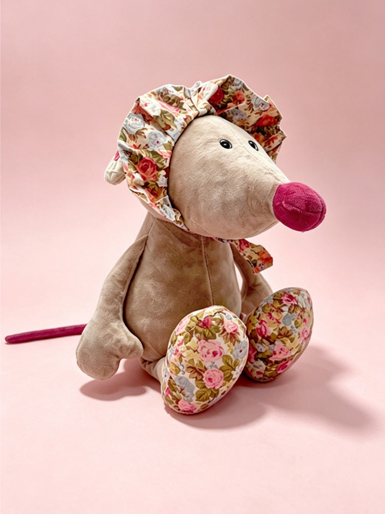 Flora Hat Mouse Plush Toy – Brown Mouse with Floral Hat in 3 Sizes (25cm / 35cm / 50cm) | Cute Stuffed Animal Gift